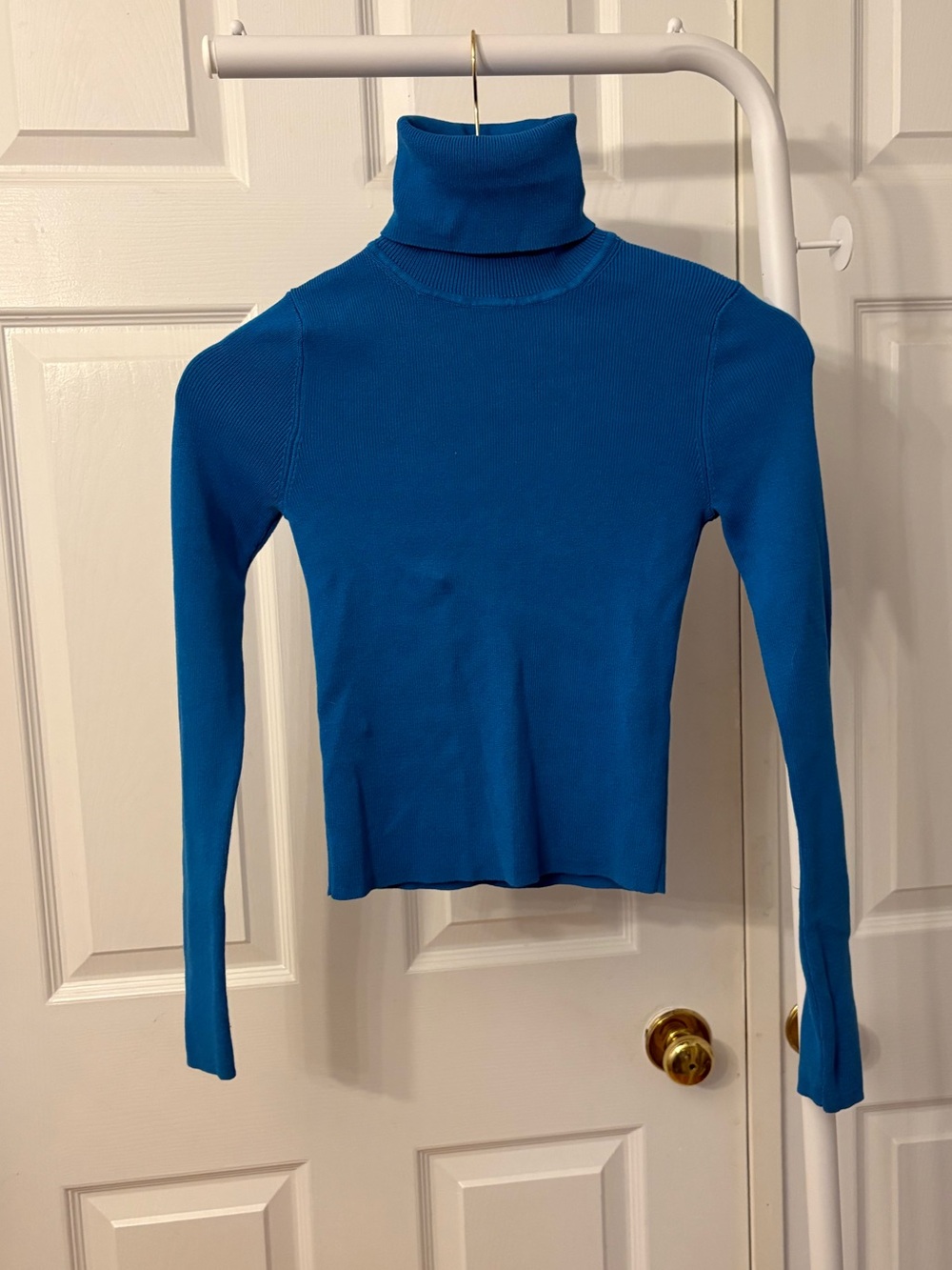 New Zara Blue Ribbed Turtleneck Cropped Top Size Small